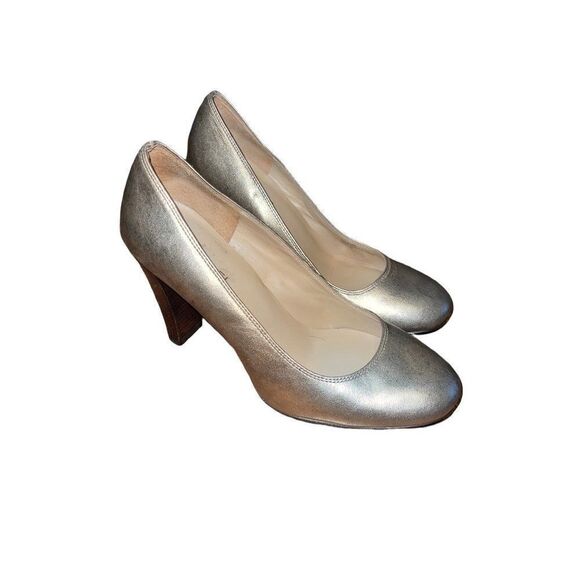 Michael Kors Gold Metallic Leather Pumps With Wooden Heel  Size 7M - Picture 1 of 13